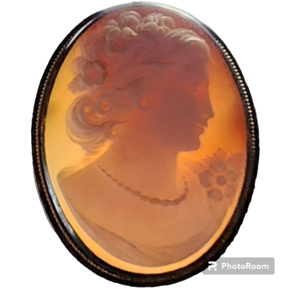 Antique Cameo Conch Shell Carved  Pendant BroochBezel set in Sterling Silver - Picture 3 of 8